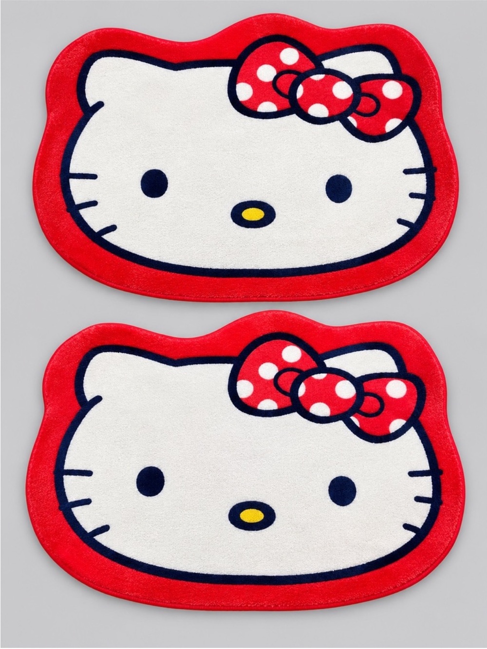 Set of 2 Hello Kitty Face Rugs - Red Bow Plush Floor Mats